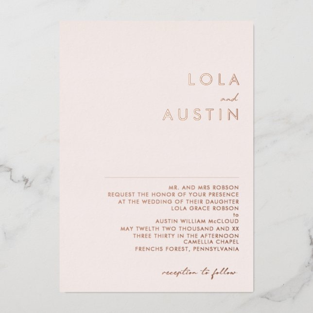 Modern | Rose Gold Blush Traditional Wedding Real  (Front)