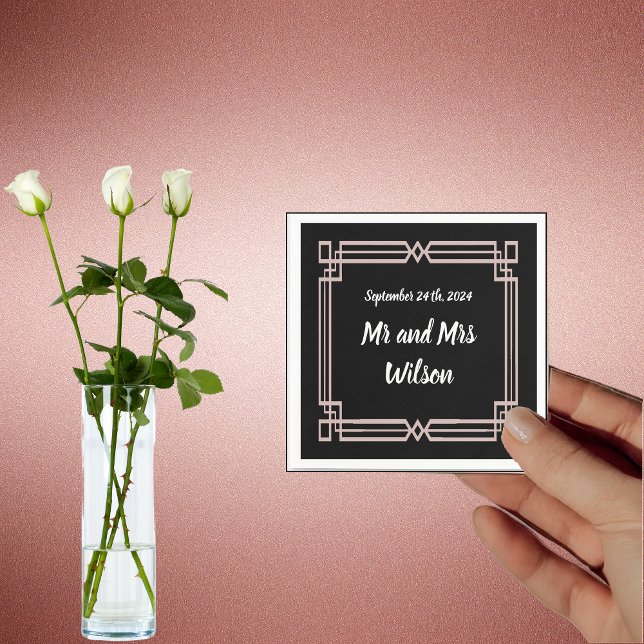 Modern Rose Gold Border Black Cocktail napkin (Creator Uploaded)