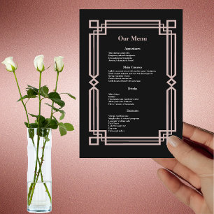 Modern Rose Gold Border Navy Black Wedding Dinner Menu