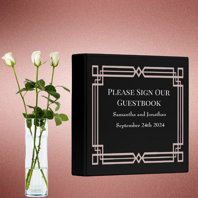 Modern Rose Gold Border on Black Guest Book  Binder (Creator Uploaded)