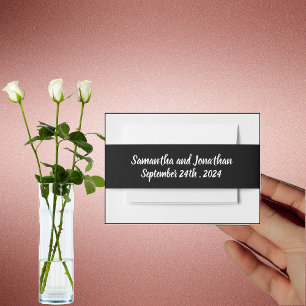 Modern Rose Gold Border on Black  Invitation Belly Band