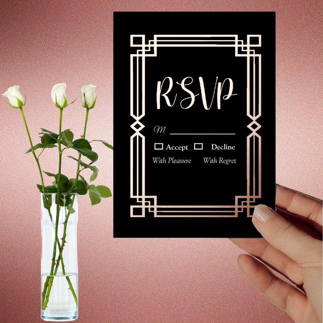 Modern Rose Gold Border on Black RSVP Card (Creator Uploaded)