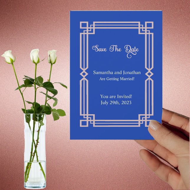Modern Rose Gold Border on Navy Blue save the date Invitation (Creator Uploaded)