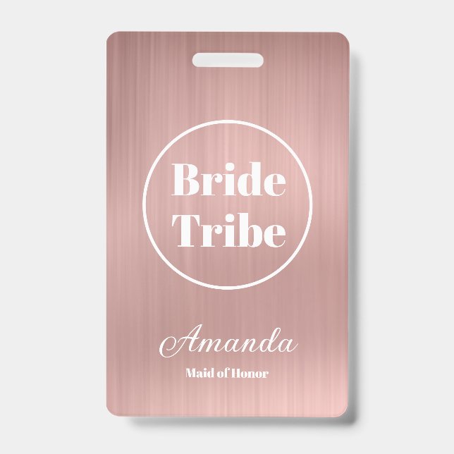 Modern Rose Gold Bride Tribe Bachelorette Badge (Front)