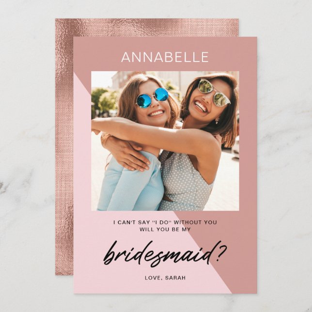 Modern Rose Gold Bridesmaid Proposal Invitation (Front/Back)