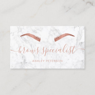 Modern rose gold brows trendy white marble business card