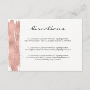 Modern Rose Gold Brush Directions Enclosure Card