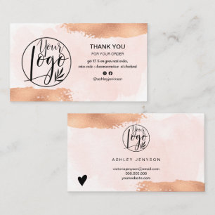 Modern rose gold brush pink logo order thank you business card
