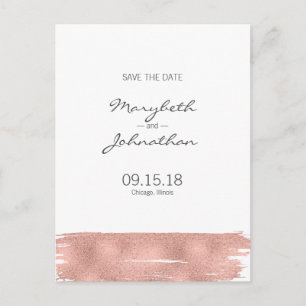 Modern Rose Gold Brush Save The Date Postcard