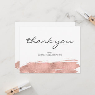 Modern Rose Gold Brush Wedding Thank You Card
