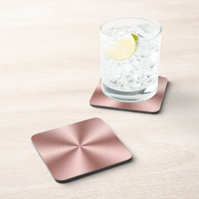 Modern Rose Gold Brushed Conical Simulated Metal Coaster (Right Side)