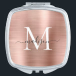Modern Rose Gold Brushed Metal Monogram Script Compact Mirror<br><div class="desc">Elegant Rose Gold Brushed Metal Monogram Script Compact Mirror</div>