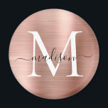 Modern Rose Gold Brushed Metal Monogram Script Magnet<br><div class="desc">Modern Rose Gold Brushed Metal Monogram Script Magnet</div>