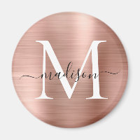 Modern Rose Gold Brushed Metal Monogram Script
