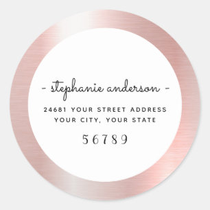 Modern Rose Gold Brushed Metallic Personalized Classic Round Sticker
