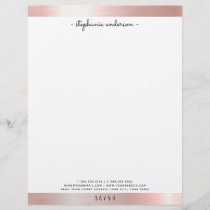 Modern Rose Gold Brushed Metallic Personalized Letterhead