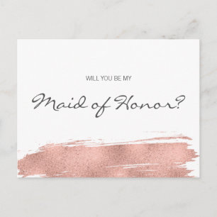 Modern Rose Gold Brushstroke Be My Maid of Honour Invitation Postcard