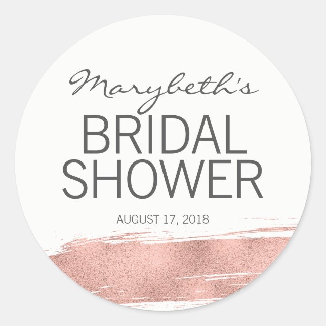 Modern Rose Gold Brushstroke Bridal Shower Sticker (Front)