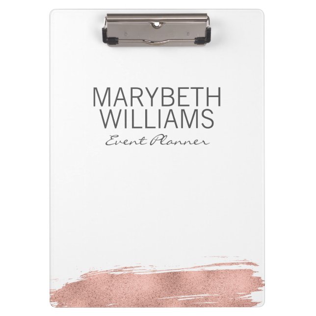Modern Rose Gold Brushstroke Clipboard (Front)
