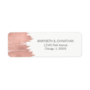 Modern Rose Gold Brushstroke Wedding Address Label