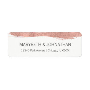 Modern Rose Gold Brushstroke Wedding Address Label