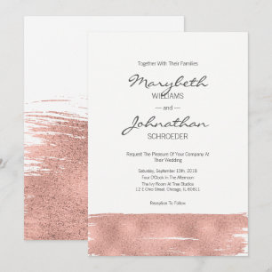 Modern Rose Gold Brushstroke Wedding Card