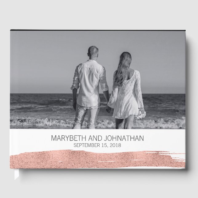 Modern Rose Gold Brushstroke Wedding Guest Book (Front)