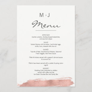Modern Rose Gold Brushstroke Wedding Menu Card