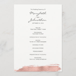 Modern Rose Gold Brushstroke Wedding Program
