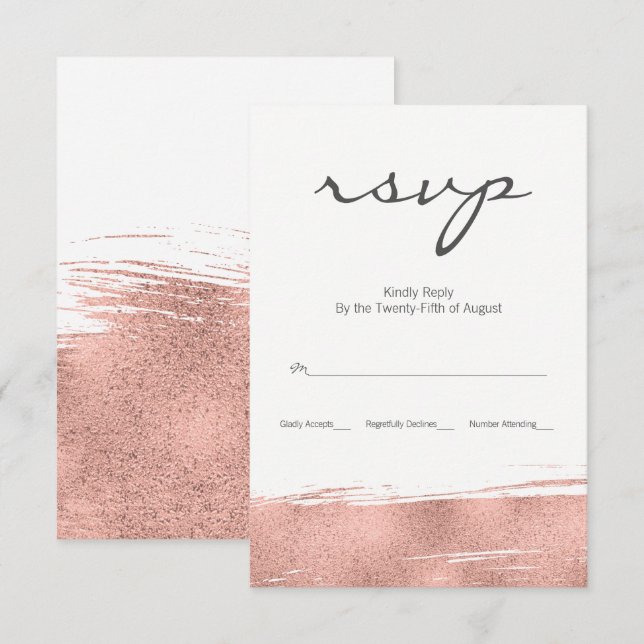 Modern Rose Gold Brushstroke Wedding RSVP Card (Front/Back)