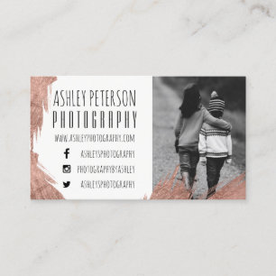 Modern rose gold brushstrokes simple photography business card