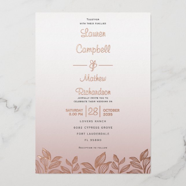 Modern Rose Gold Calligraphy The Wedding Of  Foil (Front)