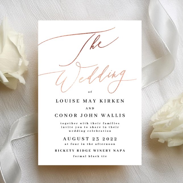 Modern Rose Gold Calligraphy Wedding Invitation (Creator Uploaded)