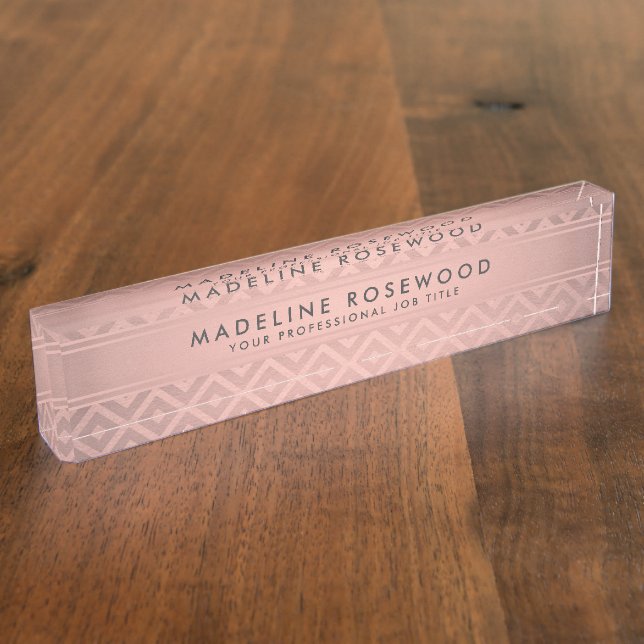 Modern Rose Gold Chevron Pattern Monogrammed Nameplate (Side)