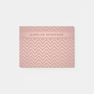 Modern Rose Gold Chevron Pattern Monogrammed Post-it Notes