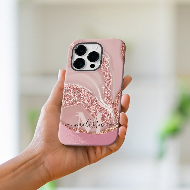 Modern Rose Gold Chic Glitter Monogram Case-Mate iPhone Case (Creator Uploaded)