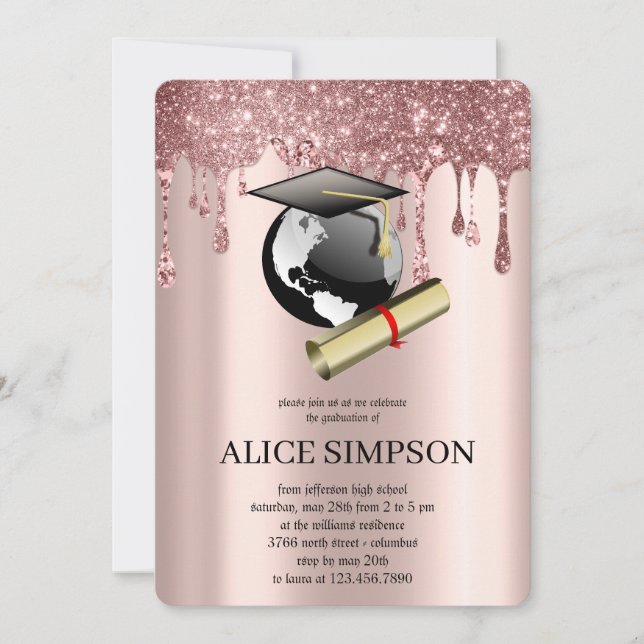 Modern Rose Gold Chic Minimalist  Graduation  Invitation (Front)