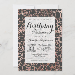 Modern Rose Gold Circles on Charcoal Black Invitation