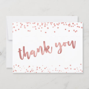 Modern Rose Gold Confetti Brush Script THANK YOU Card
