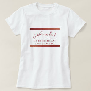 Modern Rose Gold Copper Glitter Sweet 16 Birthday T-Shirt