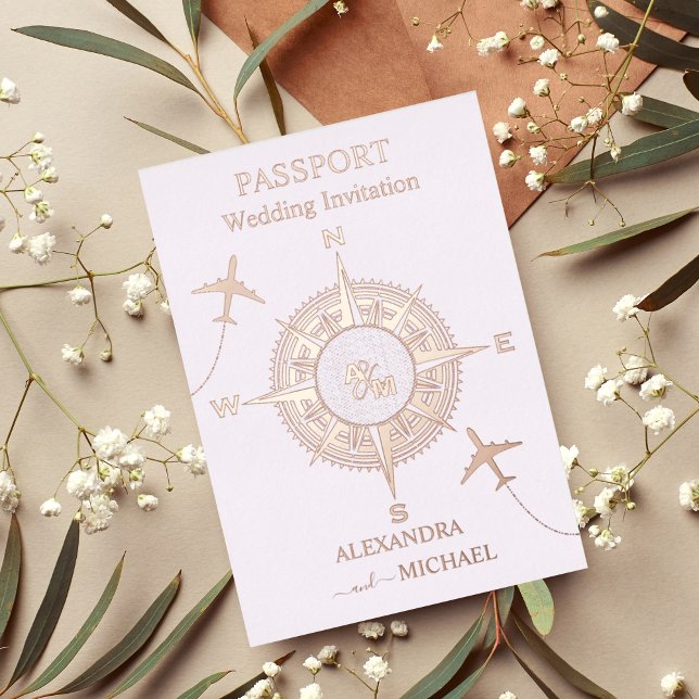 Modern Rose Gold Destination Passport Wedding Invi (Creator Uploaded)