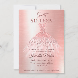 Modern Rose Gold Dress Glitter Sweet 16 Unique Invitation