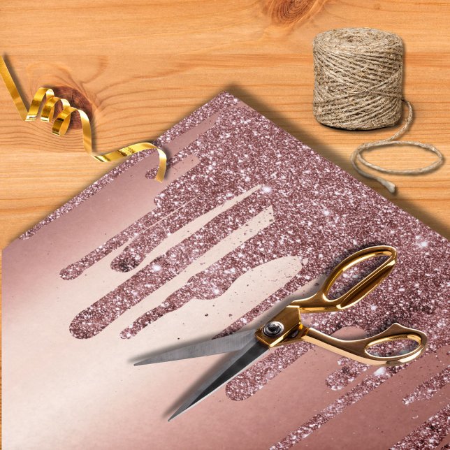 Modern Rose Gold Dripping Glitter Wedding Tissue Paper (Creator Uploaded)