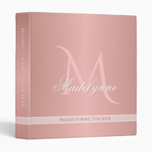 Modern Rose Gold Elegant Monogram Office or School Binder