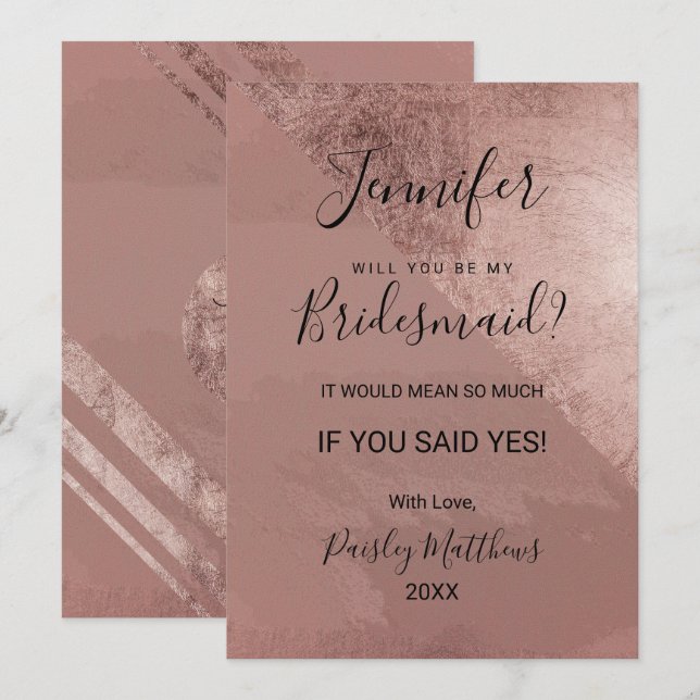 Modern Rose Gold Faux Foil Triangle Bridesmaid Invitation (Front/Back)