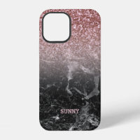 Modern Rose-gold Faux Glitter & Black Marble Ombre