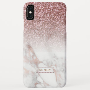 Modern Rose-gold Faux Glitter & Marble Ombre iPhone XS Max Case