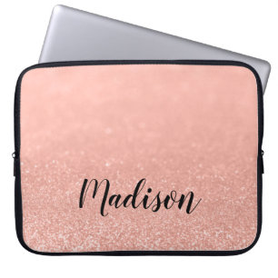 Modern Rose Gold Faux Glitter Personalized Laptop Sleeve
