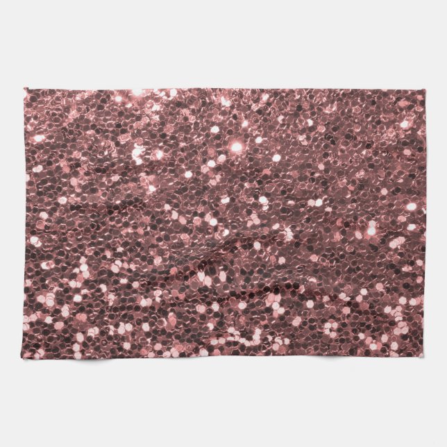 Modern Rose Gold Faux Glitter Print Kitchen Towel (Horizontal)