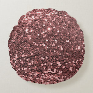 Modern Rose Gold Faux Glitter Print Round Pillow